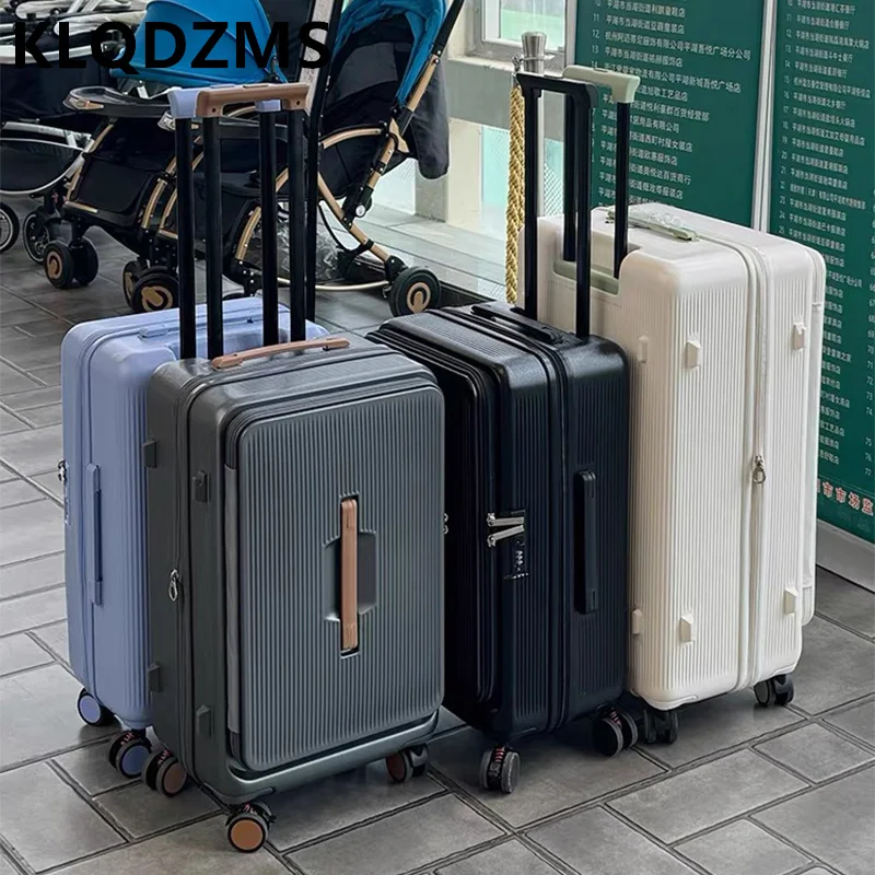 KLQDZMS Rolling Luggage Bag Front Opening Laptop Boarding Case Large Capacity Trolley Case 20"22"24"26"28"30 Inch Cabin Suitcase