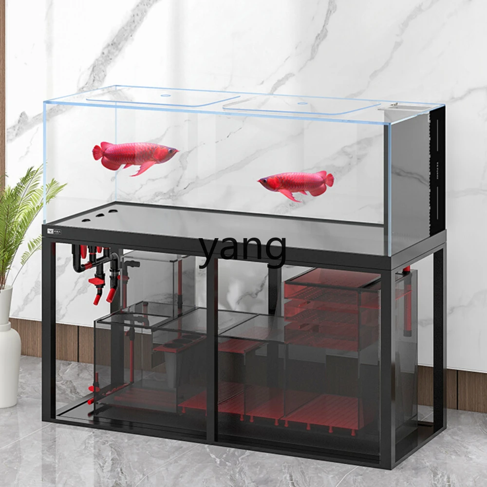 Yjq Ultra-White Glass Industrial Wind Pipe-Free Dragon Fish Tank Large Bottom Filter Change Water Ecology