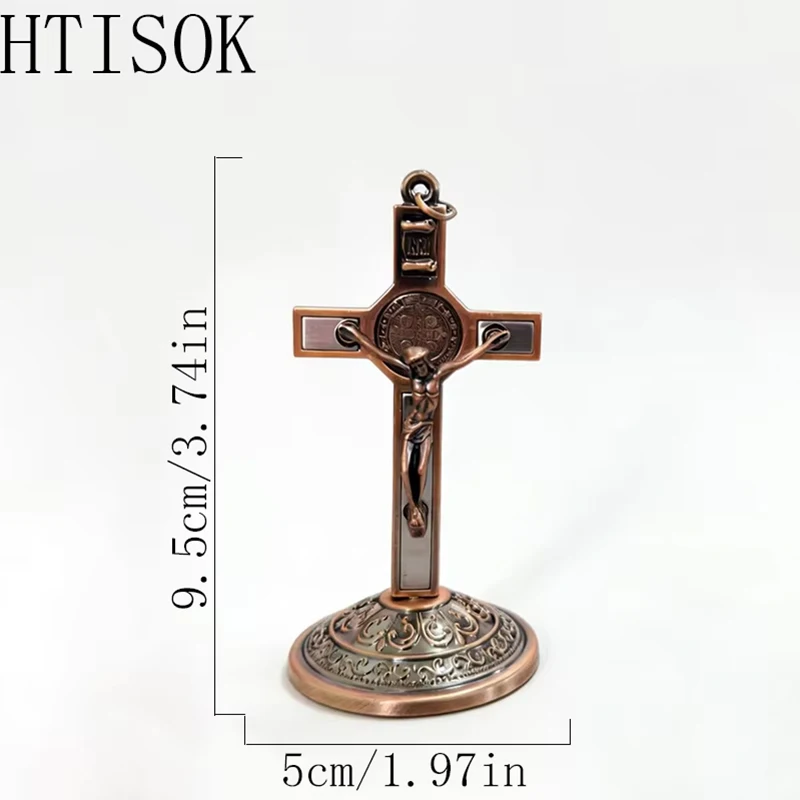 

Exquisite Copper Tone Desktop Cross Standing Crucifix with Jesus Figurine for Christian Devotion Home Decor and Faith Collection
