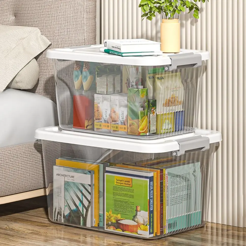Durable Transparent Black Storage Box Plastic with Lid Plastic Box Stackable Space Saving Tote Container Home & Garden