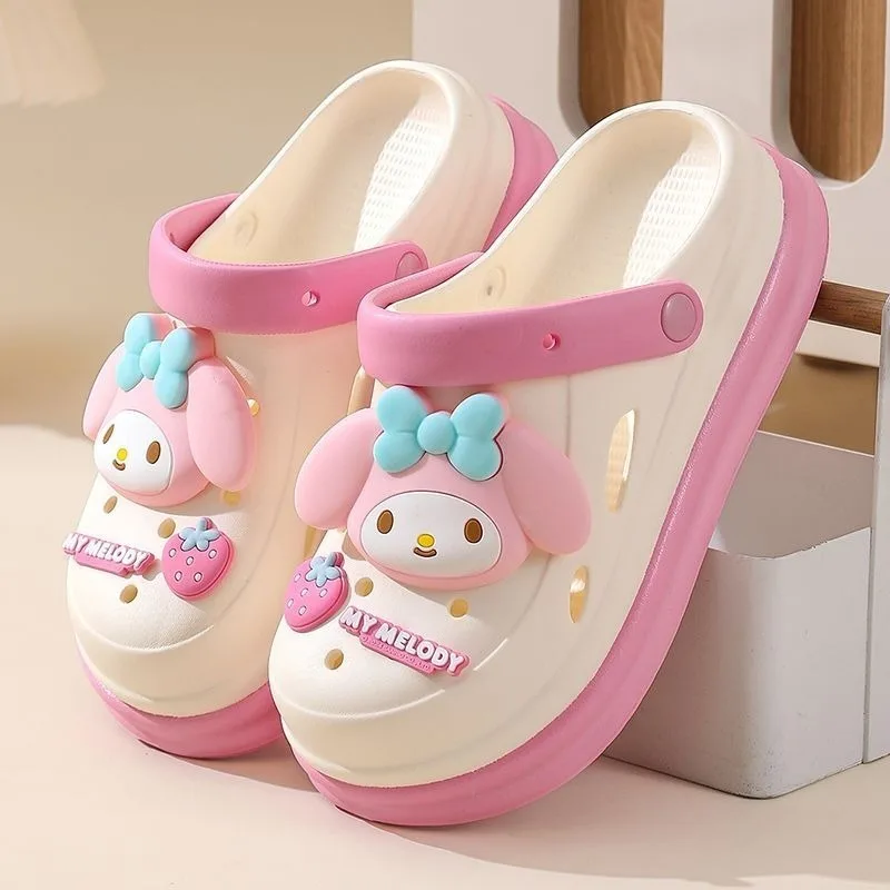 Sanrio My Melody Cave Sepatu Anak Perempuan Musim Panas Rumah Kartun Sandal Kawaii Anime Kuromi Cinnamoroll Aksesoris Pantai Baotou Sandal