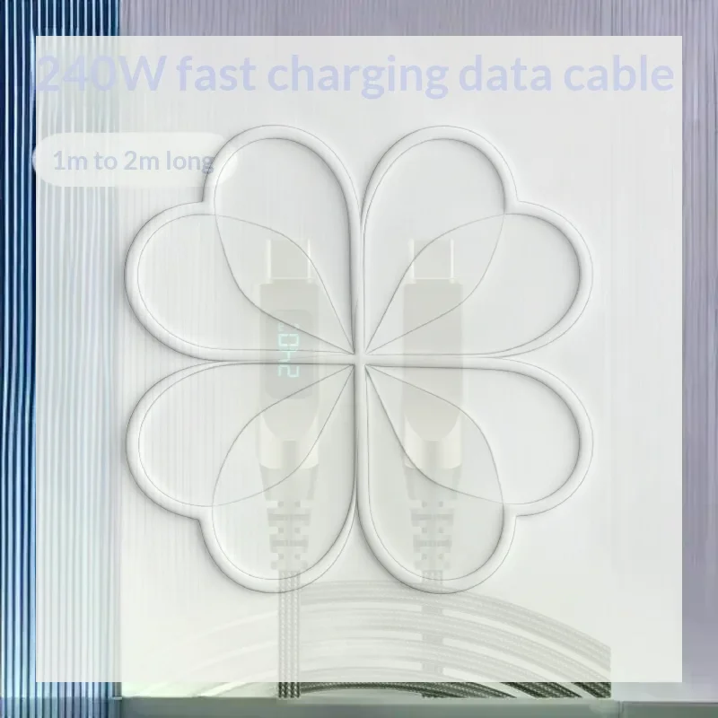 240W Digital Display USB C To USB C Cable 5A Type C To Type C Braided Data Cord PD Fast Charging For Phone