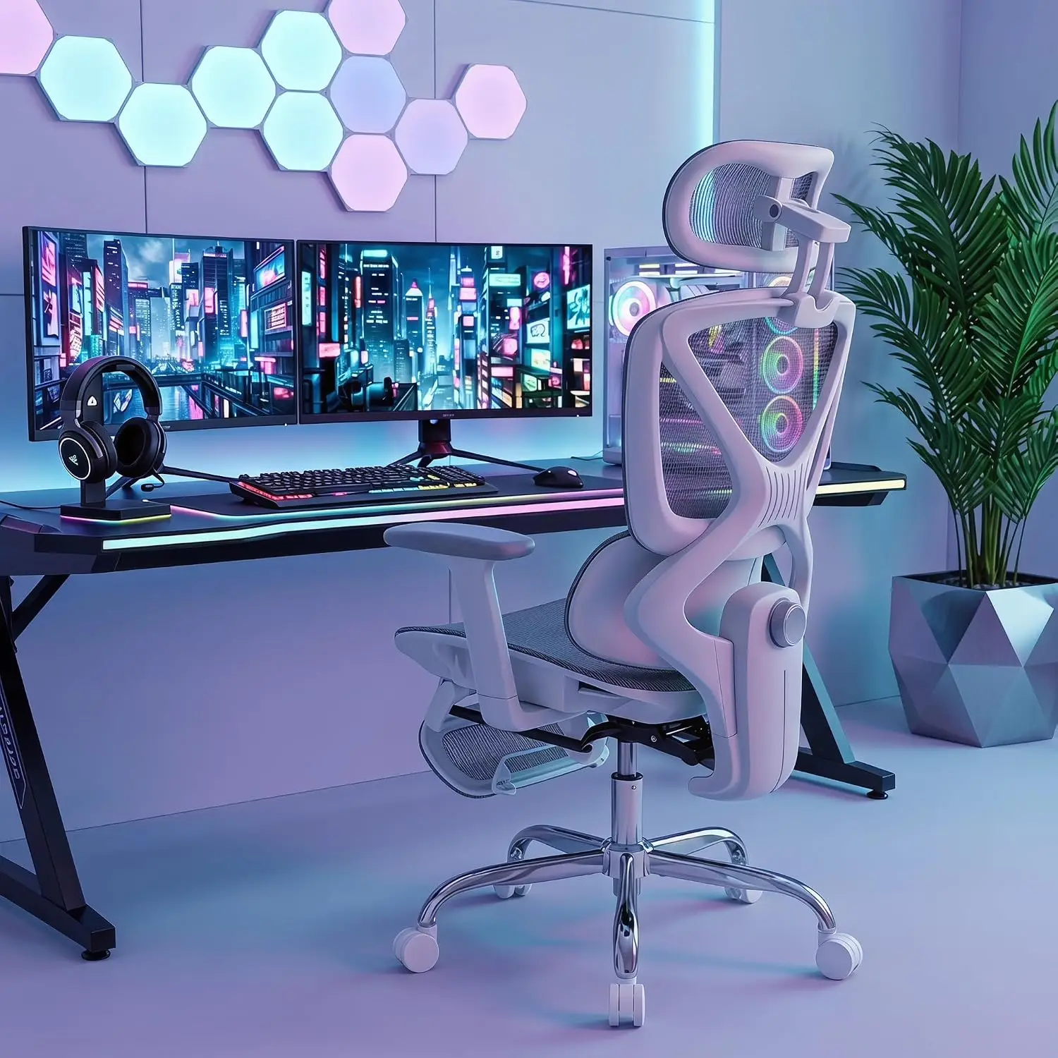 High Back Ergonomic Mesh Office Chair, Home Desk Chair with Adjustable Lumbar Support Foot Rest, 3D Headrest and, Customized