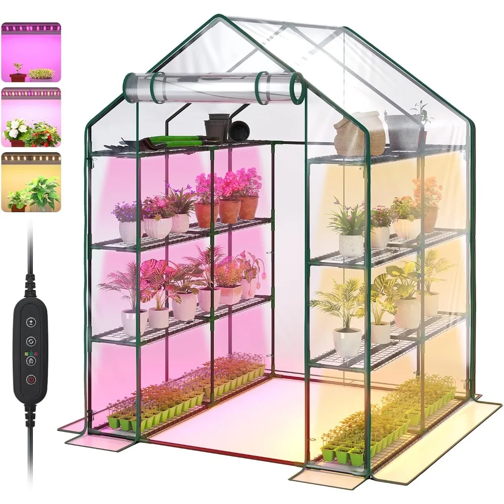 

56.3"W X 56.3"L X 76.8"H Indoor Greenhouse with Grow Lights, with Roll-Up Zipper Entry Door and PVC Cover,Mini Indoor Greenhouse