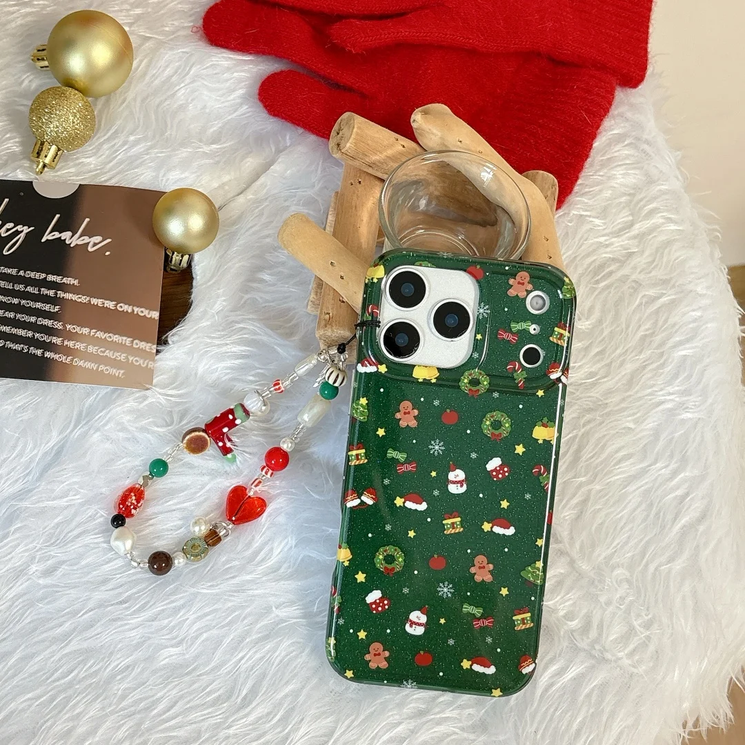 

Ins Sparkling Cute Cartoon Gingerbread Man Christmas Pendant Phone Case for iPhone 17 16 15 14 13 Pro Max Back Cover Funda