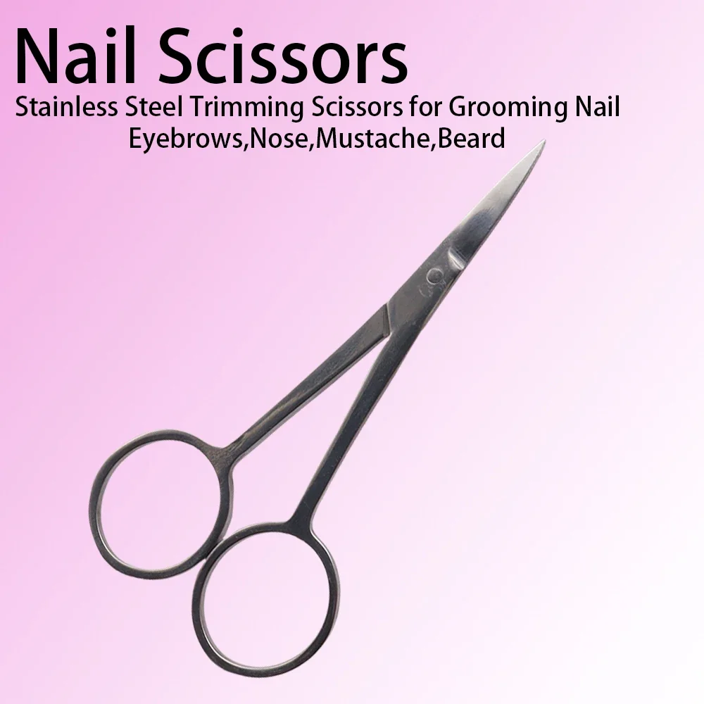 กรรไกรตัดแต่งทรงผม สแตนเลสสีเงิน 1 ชิ้น ผิวกระจก สำหรับตกแต่งเล็บ คิ้ว จมูก หนวด เครา หนังกำพร้า ทำเล็บ