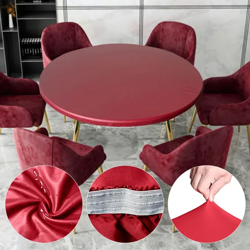 

1PC Round Elastic Table Cover Protector Cloth Waterproof Polyester Tablecloth Catering Fitted Table Cover with Elastic Edged