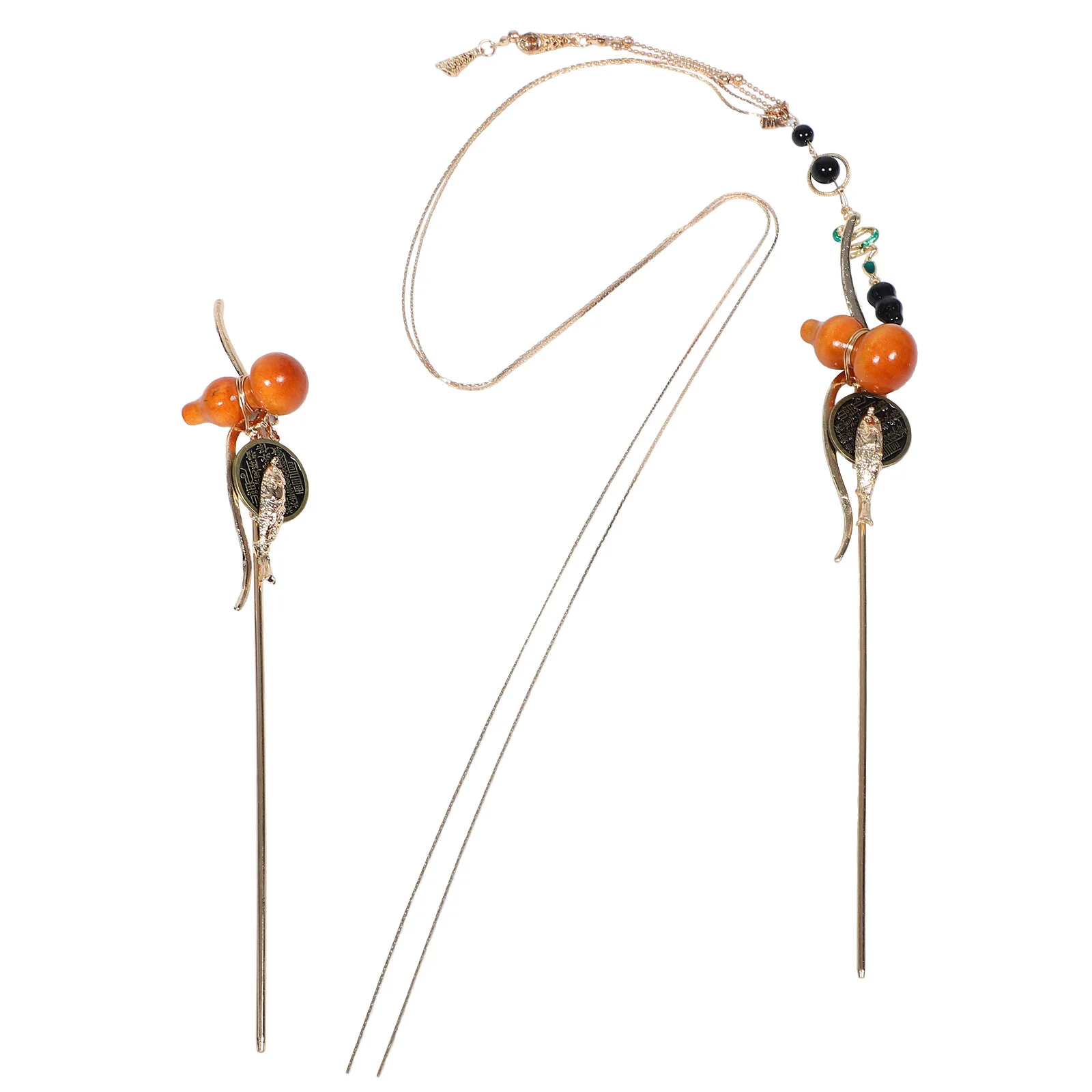 

2pcs Chinese Hanfu Sticks Gourd Tassel Hairpins Vintage Chignon Pins Traditional Chinese Hair Accessories Bun Updo Holders Hair