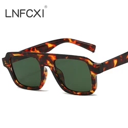 LNFCXI New Retro Square Men Sunglasses Fashion Clear Green Lens Shades UV400 Women Punk Sun Glasses