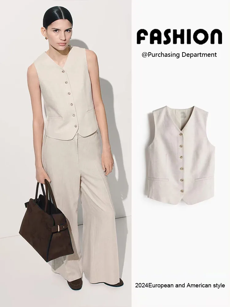 

Summer 2025 Women's Faionable Casual Comfortable Mixed Woolen Suit Vest Versatile Ele Sle Commute Season