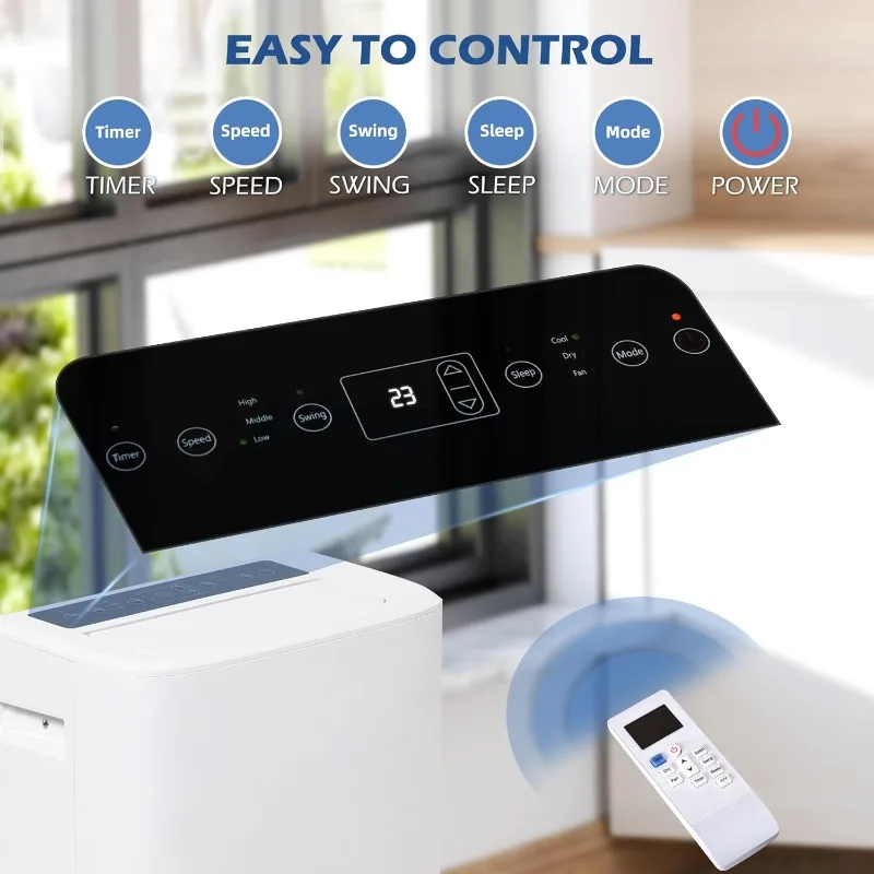 مكيف هواء محمول HOMCOM 12000 BTU للغرف Uo إلى 549 قدم مربع، وحدة تيار متردد متنقلة 4 في 1 مع مزيل للرطوبة ومروحة تبريد