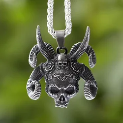 New Creative Design Stainless Steel Sheep's and skull head Pendant Satan God Vintage Retro punk Jewelry Gift For Men