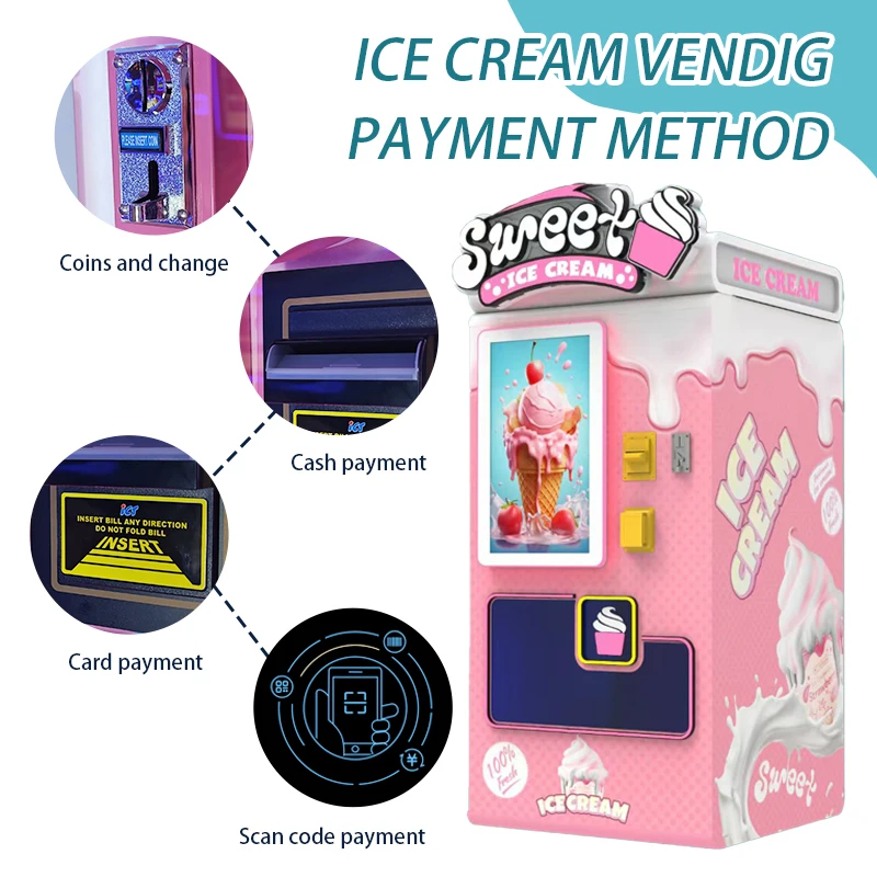 FOODLINE Customized Soft Ice Cream Maker Freezer Vending Machine Refrigerator 100pcs Capacity CE Certified Auto Clean