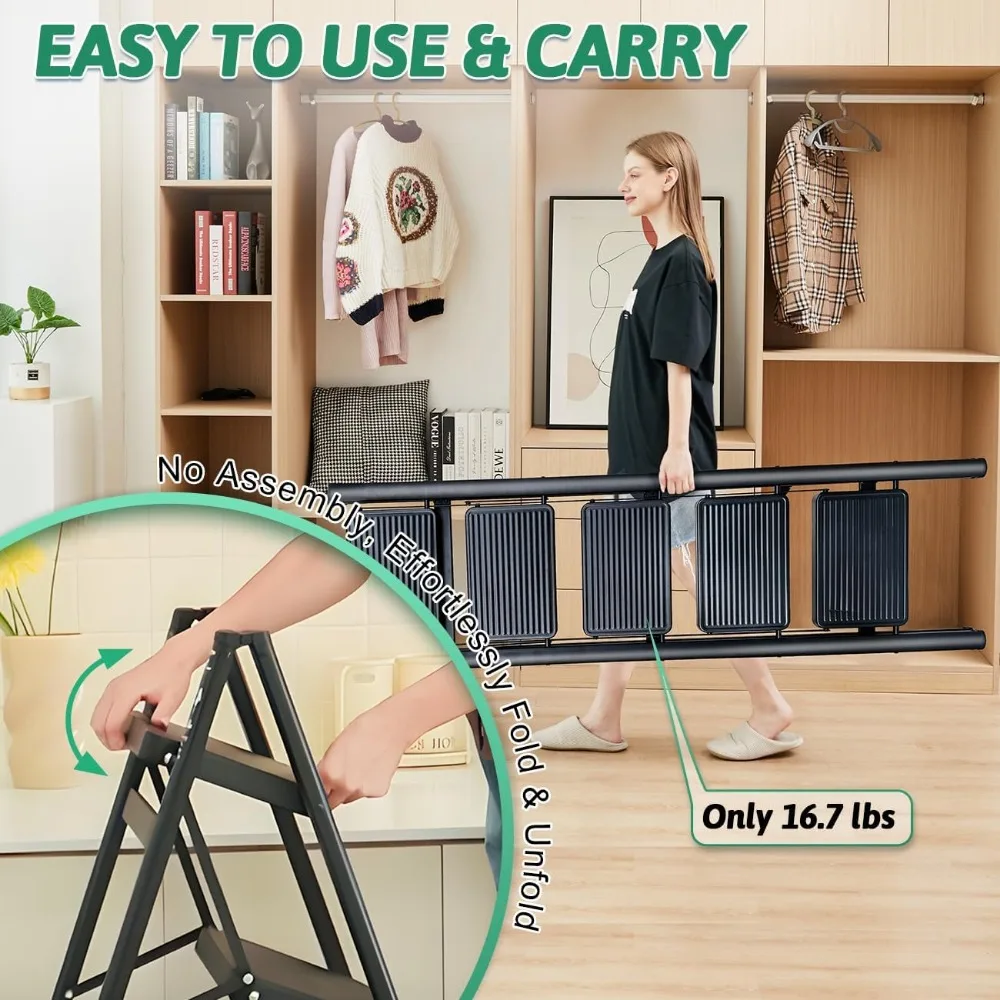 Escalera plegable de 5 escalones - OOSOFITT Escalera resistente de capacidad de 330 lb para uso doméstico e en interiores, ideal para cocina y armario A