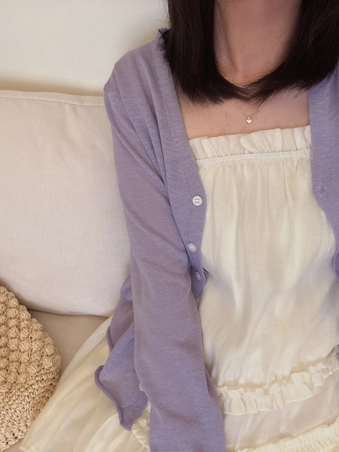 

Женский вязаный кардиган Xiao Yan Home из тонкого ледяного шелка, нежно-фиолетовый, с V-образным вырезом, новинка весны, для защиты от солнца, с длинными рукавами