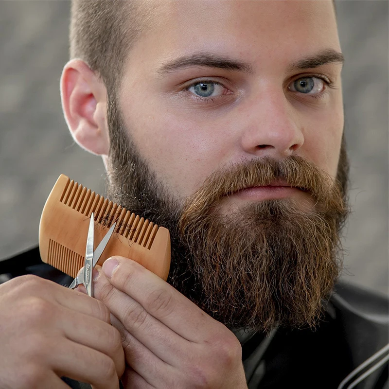 Natural Wood Hair Brush Beard Comb with PU Leather Case Anti-Static Mustache Pocket Comb Brushing Hair Care Tools for Men Gift