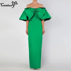 Off Shoulder Green Prom Dress 2023 Big Bow Floor Length Simple Satin Evening Party Gowns Formal Dresses Customized