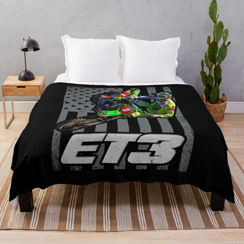 Eli Tomac ET3 American Flag 450 ET1 USA Supercross Champion Throw Blanket Large Blanket Soft Plaid Sleeping Bag Blanket