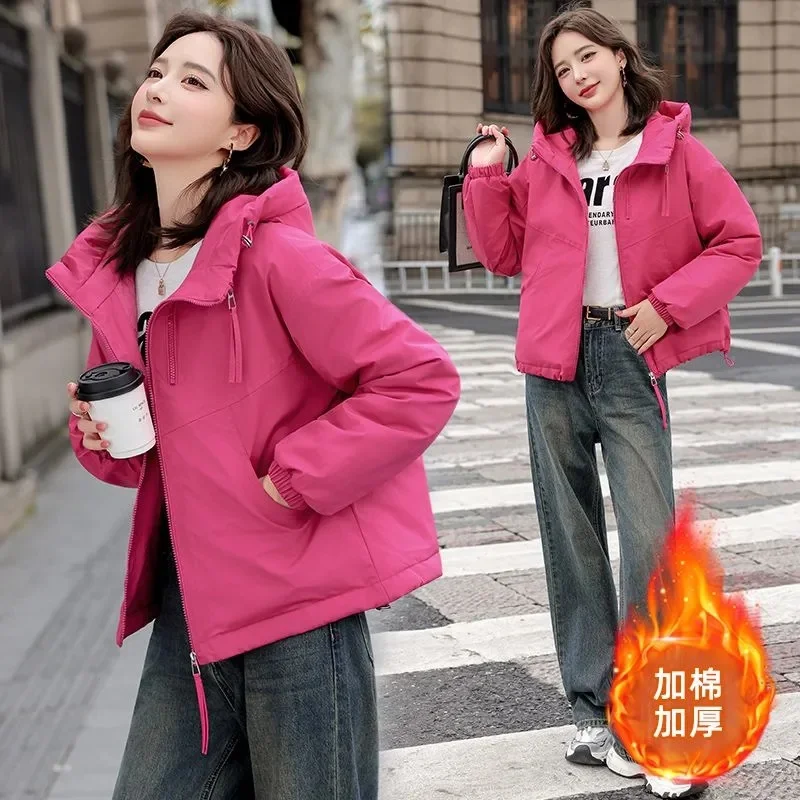 

Fashion Warm Cotton Padded Jackets Female 2025 New Winter Hooded Down Coat Women Parkas Joker Student Outwear Short Outcoat Tops