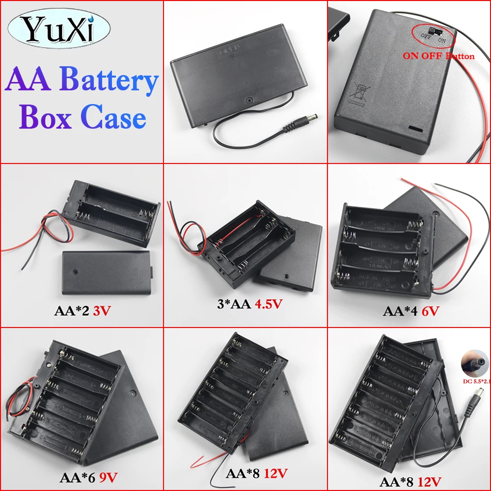 

1Pc 2/3/4/5/6 Slot AA Battery Box Case 1.5V AA Battery Holder 14500 AA DIY Leads With 1 2 3 4 Slots Connect Black Red Wires