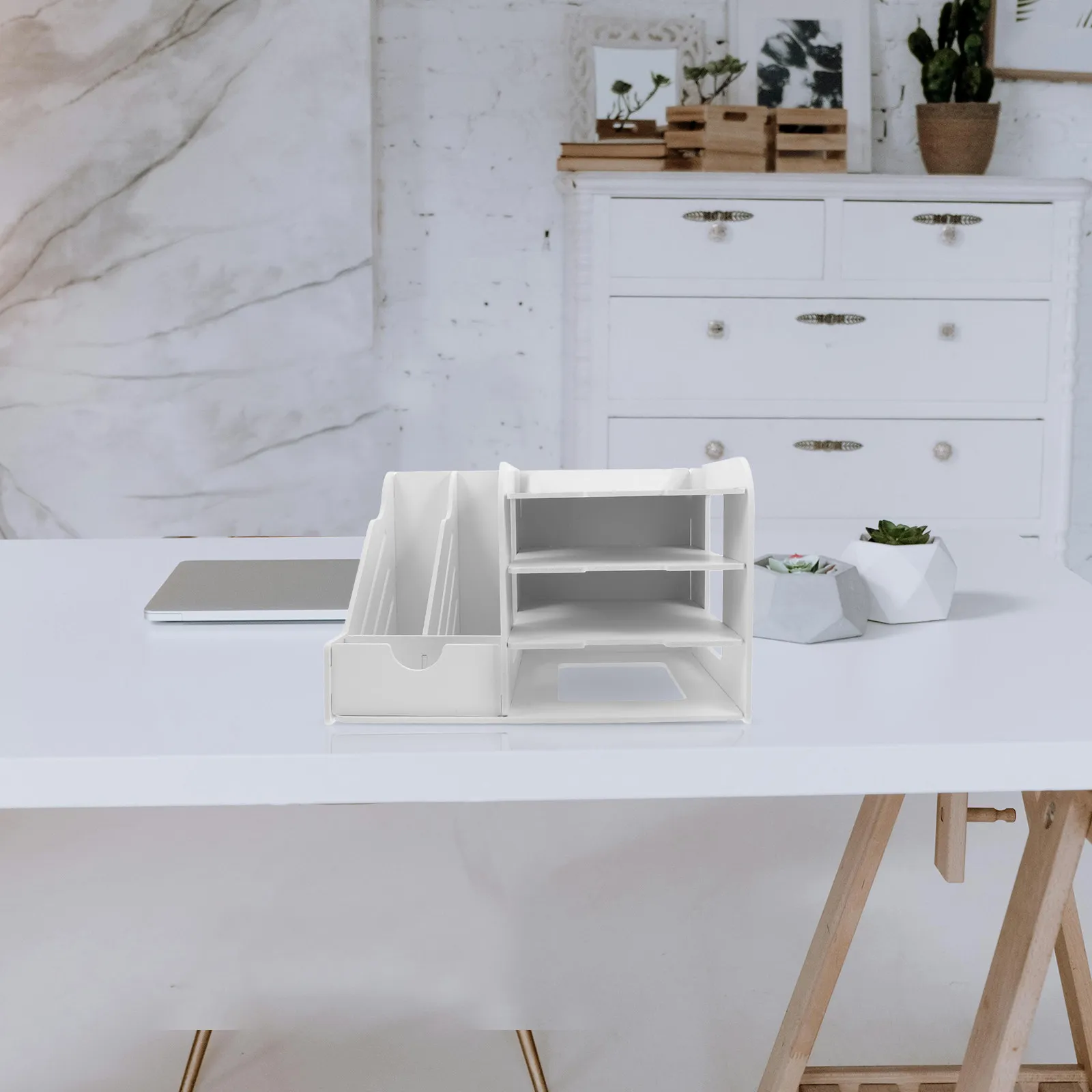 Multi Layer PVC White File Rack Desktop Organizer Document Holder Shelf Tray for Office Desk Paper Sorting Storage