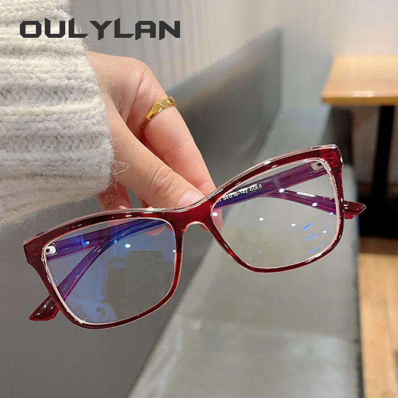 Oulylan Blue Light Blocking Eyeglasses  Red Frame Women Fashion  Blue Light Glasses Frames Optical Computer Decorative Eyewear