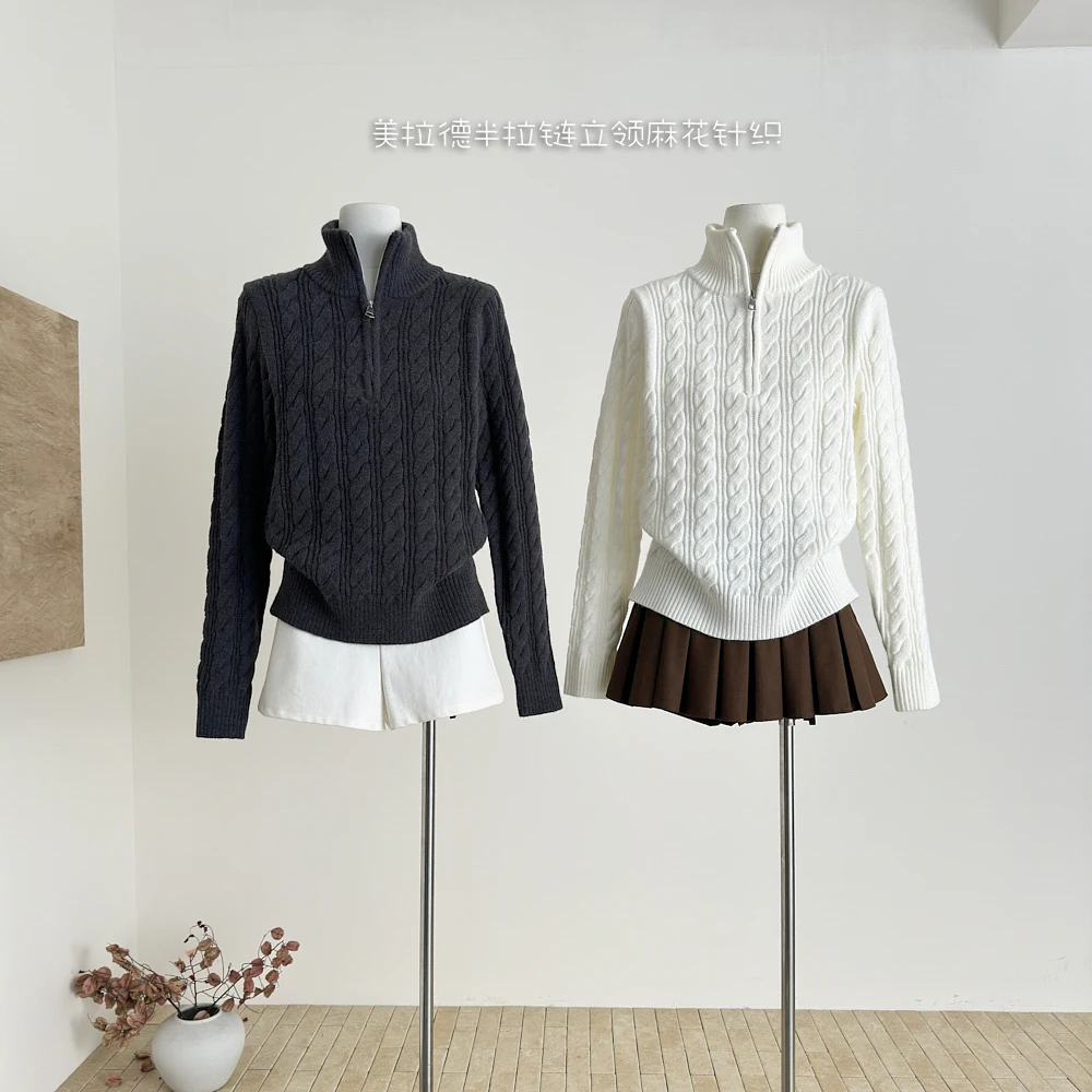 

Корейский шикарный шерстяной женский толстый вязаный свитер, куртка на молнии, универсальная винтажная осенне-зимняя верхняя одежда F463