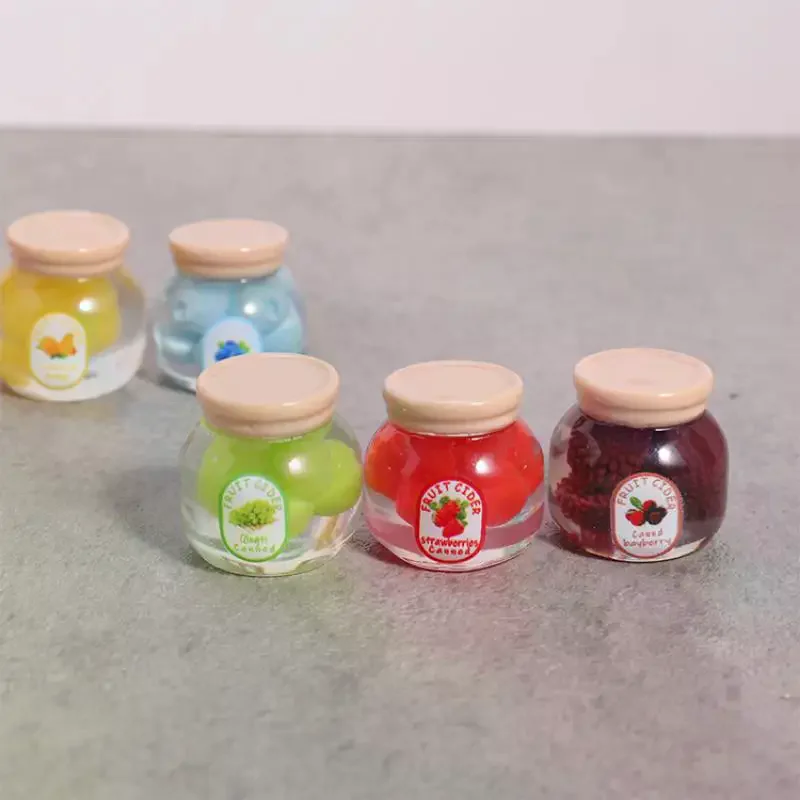 5Pcs Miniature Kitchen Decoration Dollhouse Simulation Fruit Candy Canned Jam Model Dolls House Accessories Toy