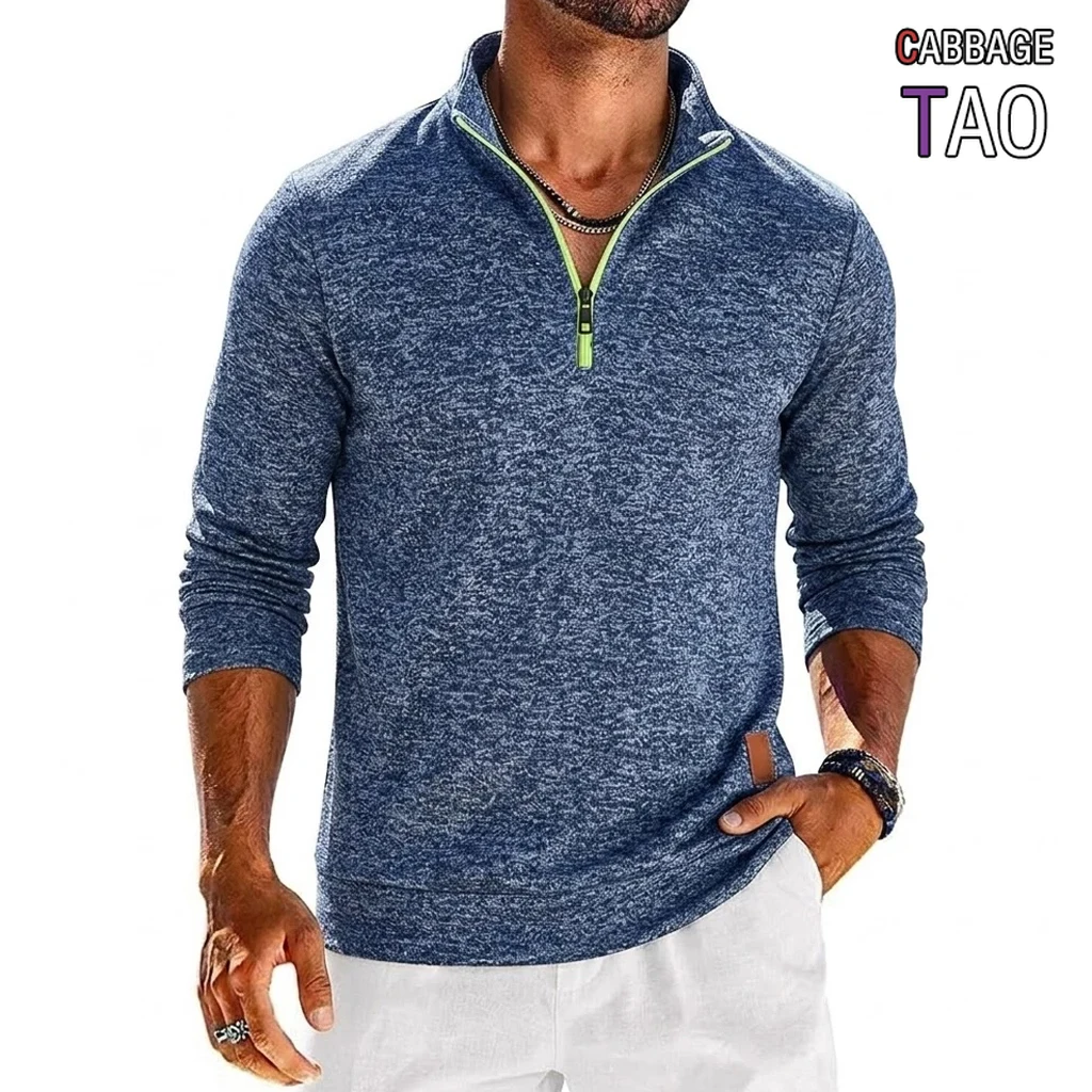 Mens Long Sleeve Quarter Zip Sweatshirt Solid Color Casual Pullover Tops Zip Up Hoodies for Daily and Outdoor Activities Tops