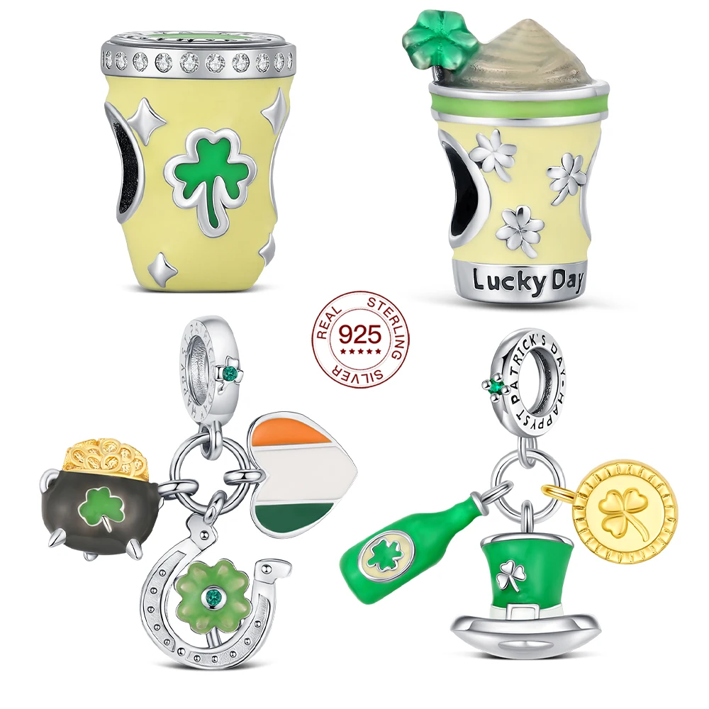 

Saint Patrick 925 Silver Lucky Clover Bead Fit Bracelet Diy For Women Daily Wear Fashion Simple Cup Charm Fine Birthday Gift