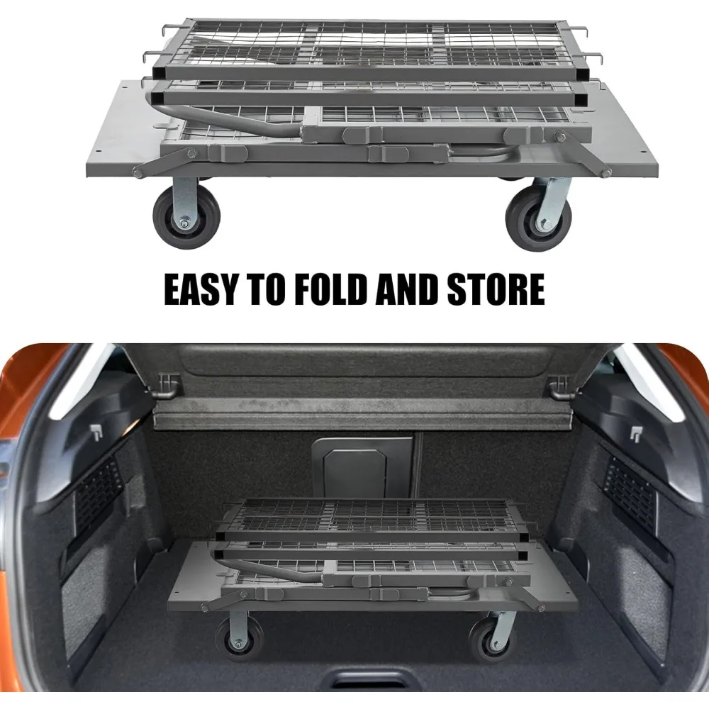 Carrinho de caminhão de plataforma com gaiola, carrinho de plataforma resistente 5 em 1 com gaiola, capacidade de 2000 lbs, carrinho de pressão dobrável, dolly com 5" fundido