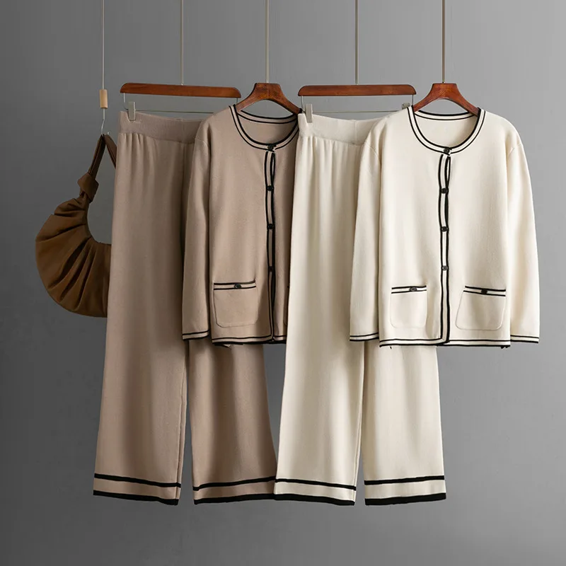 Ensemble 2 pièces pour femmes musulmanes, Cardigan, pull tricoté, pantalon à jambes larges, tenues d'automne et d'hiver, Ensemble de tricot, 2025