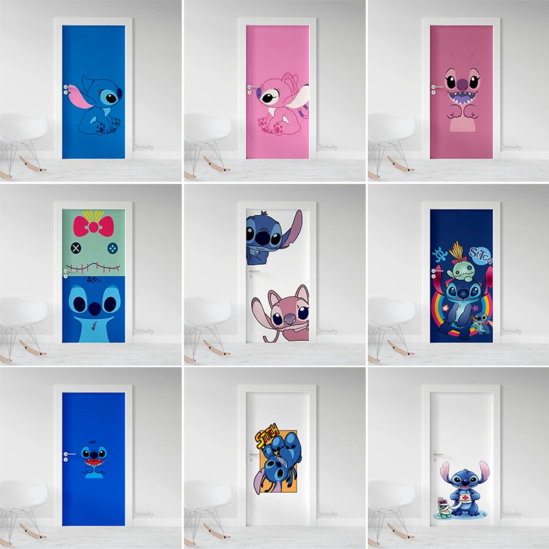 

Door Stickers Cute Cartoon Stitch Children's Room Bedroom Living Room Door Decoration Wooden Door Renovation Adhesive Stickers