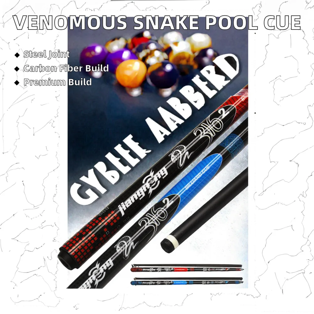 hit productVenomous Snake High Quality Pool Cue-58.46in 1/2 Split Snooker Cue with Carbon Fiber Shaft 13mm Tip & Stainless Steel