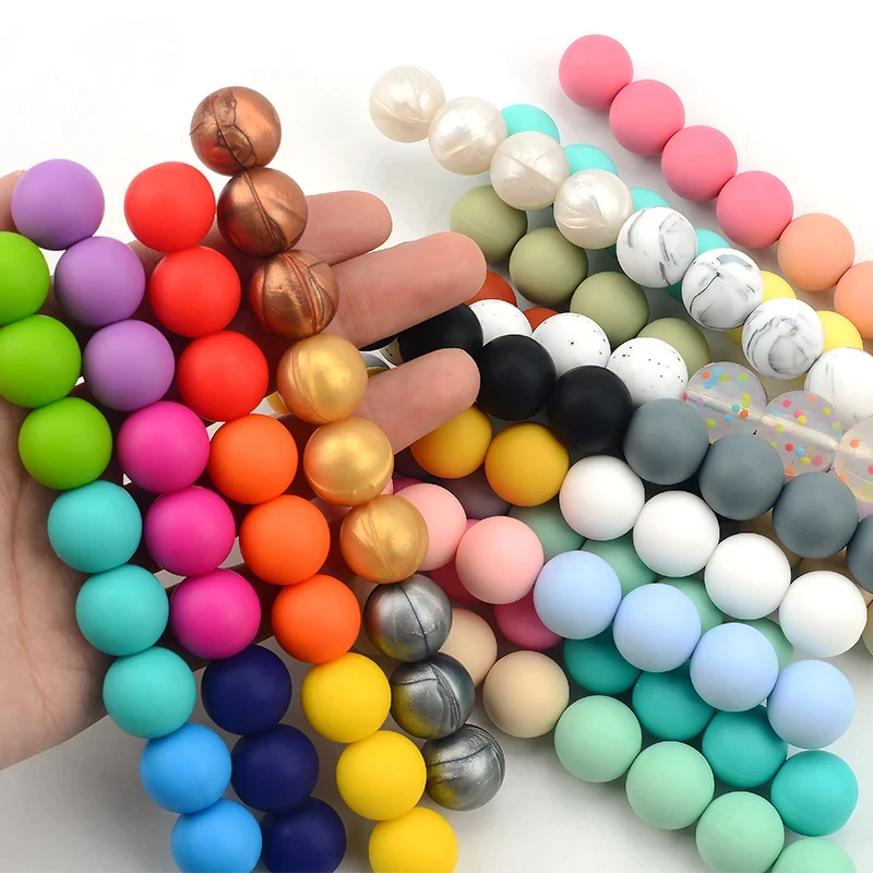 20pcs 15mm Baby Round Silicone Beads Food Grade DIY Teethers Teething Toys Nipple Holder Pacifier Chain BPA Free Silicone Beads