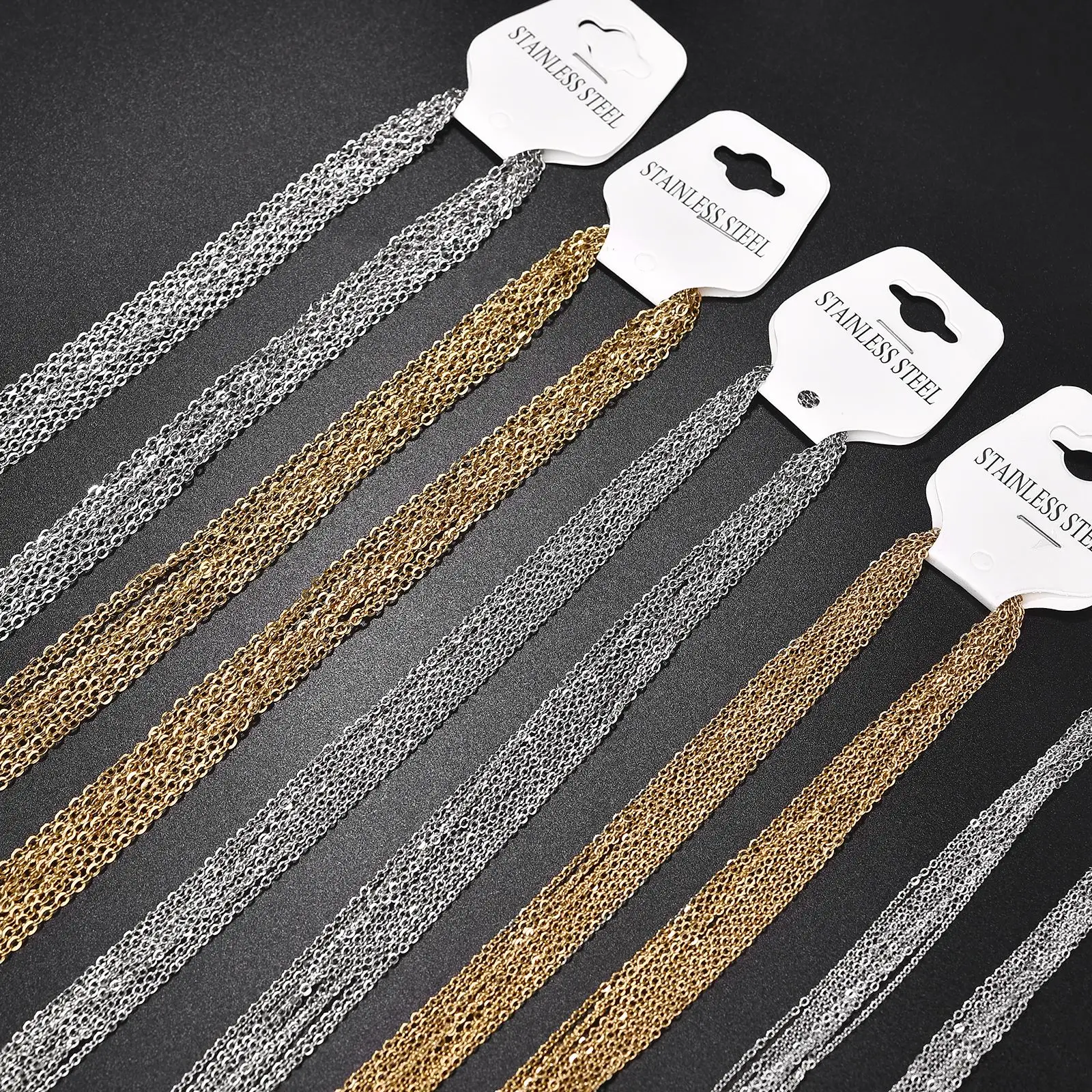 

10Pcs/Lot O-Shaped Chains 1mm/1.5mm/2mm Stainless Steel Rolo Link Cuban Long Necklace For Pendant DIY Jewelry Making Wholesale