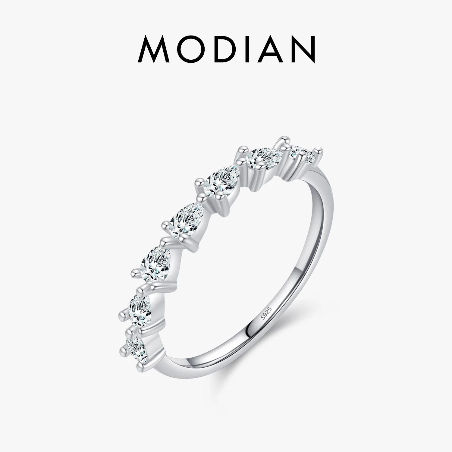 MODIAN Real 925 Sterling Silver Simple Water Drop Pear CZ Finger Ring Prong Setting Stackable Ring For Women Gift Fine Jewelry