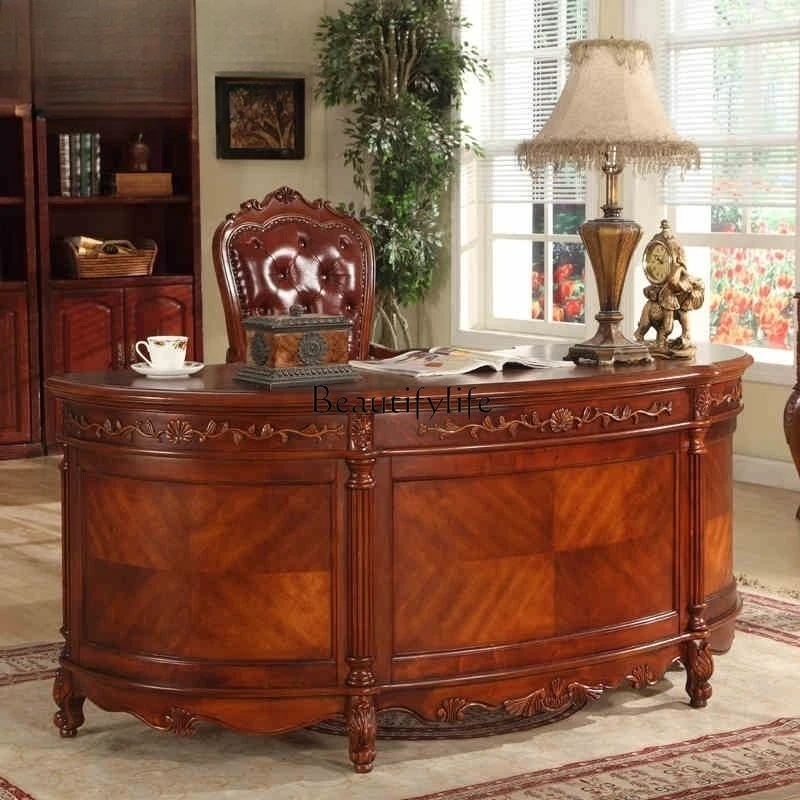 

European curved desk American solid wood study writing desk household writing table antique desk