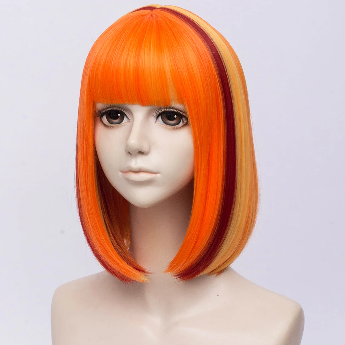 GAKA – perruque de Cosplay synthétique courte ondulée Orange ombrée avec frange pour femmes, en Fiber résistante à la chaleur pour fête d'halloween
