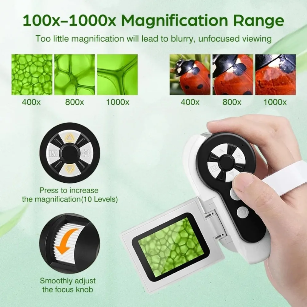 

1000X Handheld Microscope 2'' LCD Screen Adjustable LED Lights Pocket Microscope Portable Digital Microscope Camera for Kids