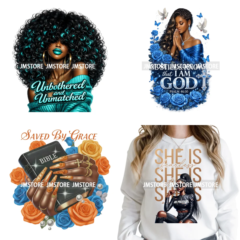 Faith God Bible Study She Is Strong Black Girls Positive Quotes Iron on Washable DTF Transfer Sticker Ready to Press for Clothes