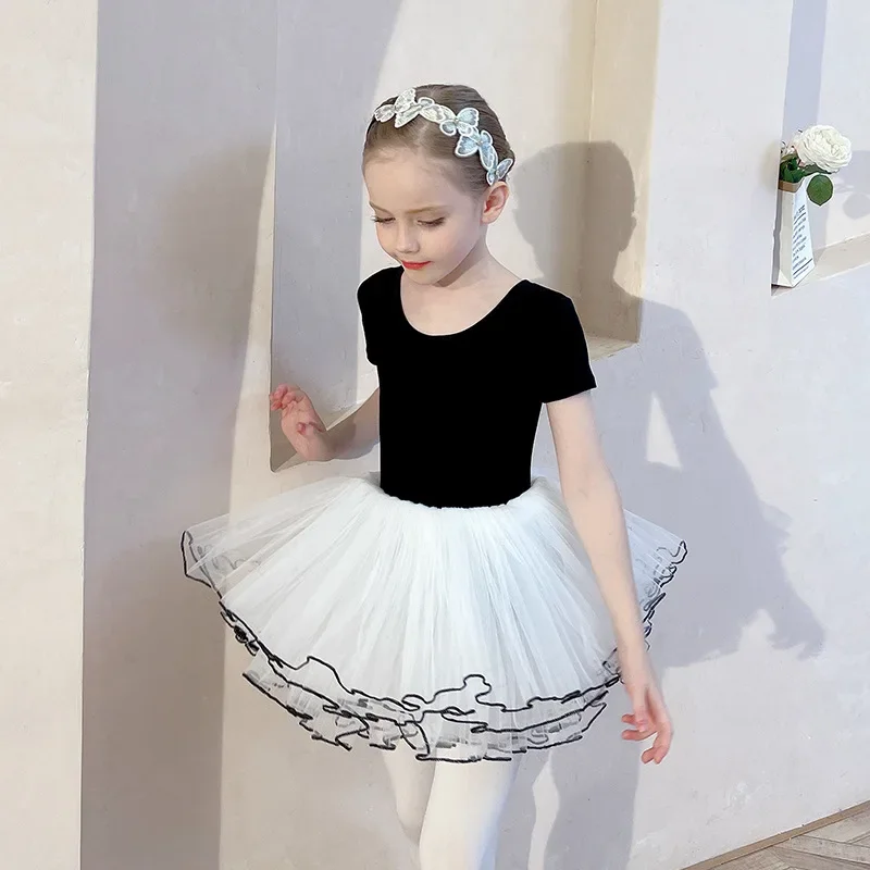 Ruffle Long Sleeve Jumpsuit Multi Layer Leotard for Girls Gymnastics Clothes Sparkle Shine Tutu Skirt Artistic Skating Mesh New