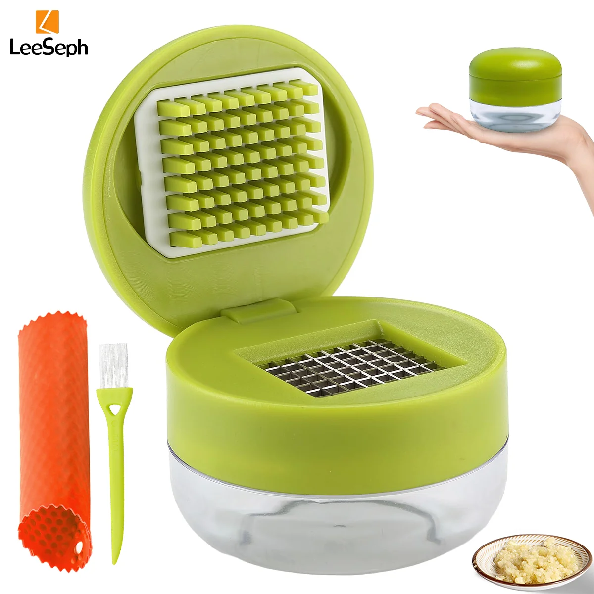 Leeseph Garlic Chopper Mini Brush Set, Mini Garlic Presser Stainless Steel Blade, Garlic Mincer, Multifunction Kitchen Gadget