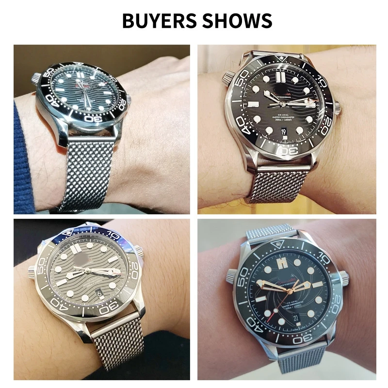 لأوميغا ساماستر 007 لا وقت للموت طبعة محدودة 20 مللي متر الفرقة دي فيل ميلانو شبكة سوار الفولاذ المقاوم للصدأ حزام ساعة اليد