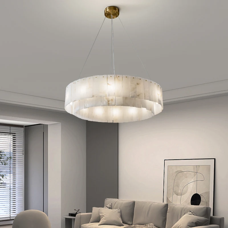 Postmodern Creative Minimalist Living Room Brass Marble Chandelier Nordic Designer Hotel Lobby Bedroom Led Circle Pendant Light