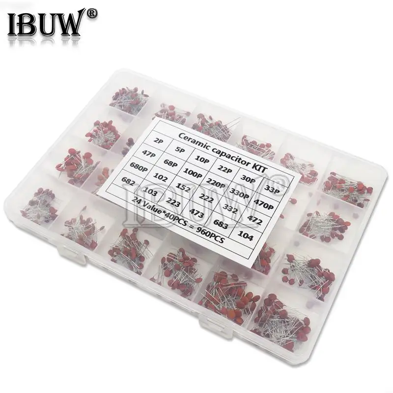 960 peças 24 valores * 40 peças = 960 peças 50v capacitor cerâmico kit sortido conjunto + caixa