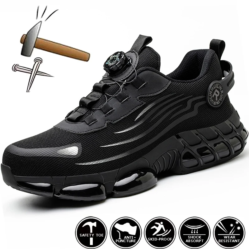 Bouton rotatif nouvelles chaussures de sécurité hommes Anti-smash Anti-crevaison chaussures de travail mode hommes chaussures de Sport bottes de protection de sécurité hommes