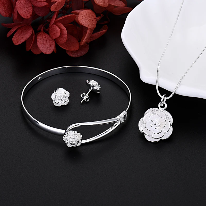 

Красивые милые подвески из стерлингового серебра 925 пробы, ожерелье, серьги, браслет, комплект ювелирных изделий для женщин, свадебный подарок, МОДНЫЙ