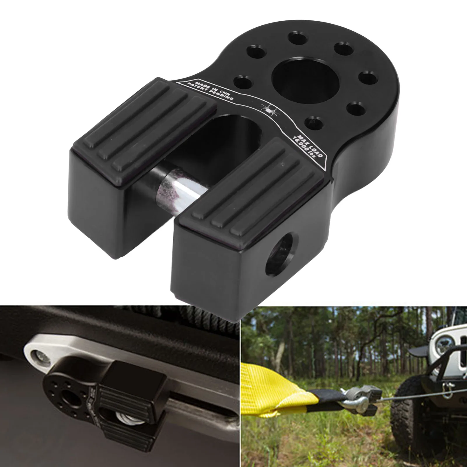 16000lb Flat Winch Shackle Mount With Rubber Side Guard Universal For UTV SUV Pickup