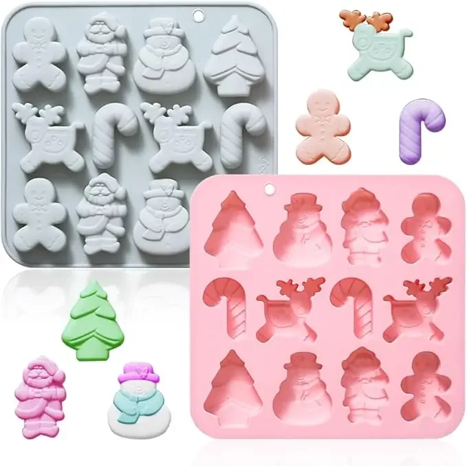 

Christmas Silicone Chocolate Molds Santa Claus Snowman Gingerbread Man Tree Elk 6 Shapes for Jelly Candy Ice Cube Cake Tools